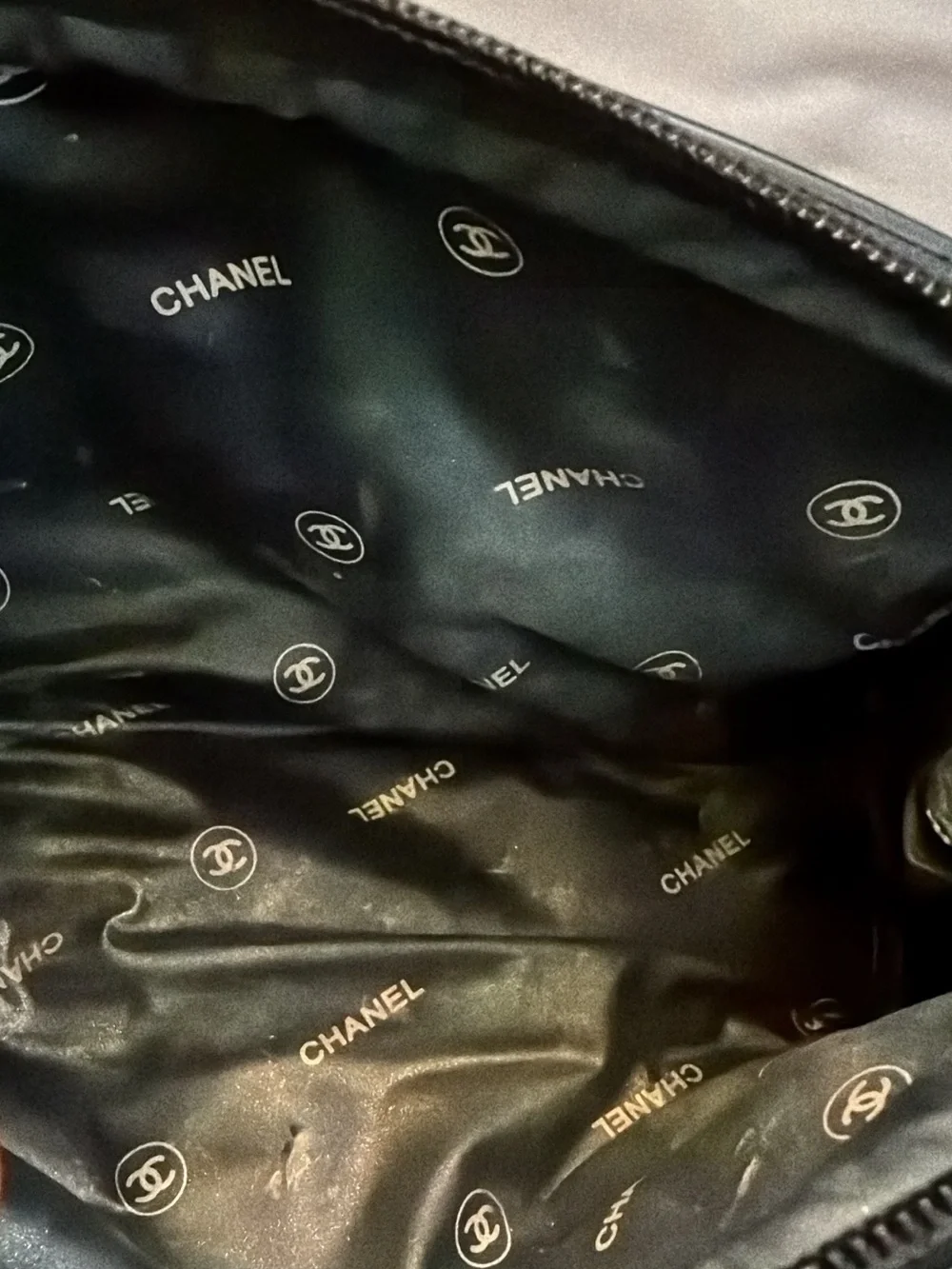 CHANEL Black Toiletry Pouch with Subtle Logo